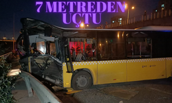 İETT otobüsü 7 metreden uçtu