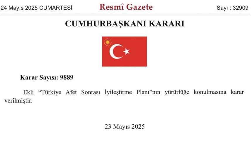 Türkiye Afet Sonrası İyileştirme Planı (TASİP) yürürlüğe girdi